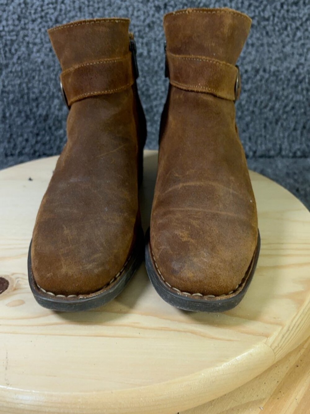 Born Morocco Boots Womens Size 7 Brown Distressed Suede Block Heel Ankle Booties - Picture 2 of 9
